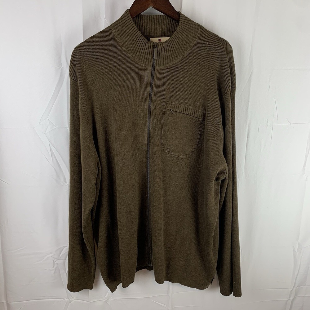 Woolrich Sweater Jacket XL Olive Brown Mens Full Zip Up Sweater